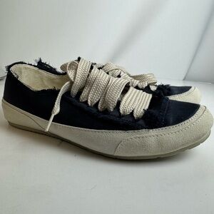 Pedro Garcia Frayed Satin Navy and Cream Sneakers